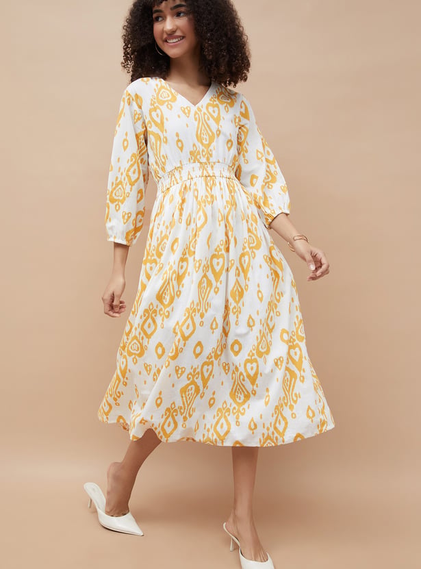COLOUR ME Ikat Printed Fit & Flared Dress