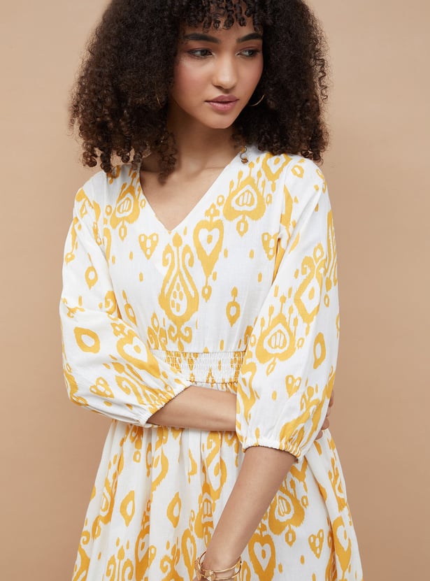 COLOUR ME Ikat Printed Fit & Flared Dress