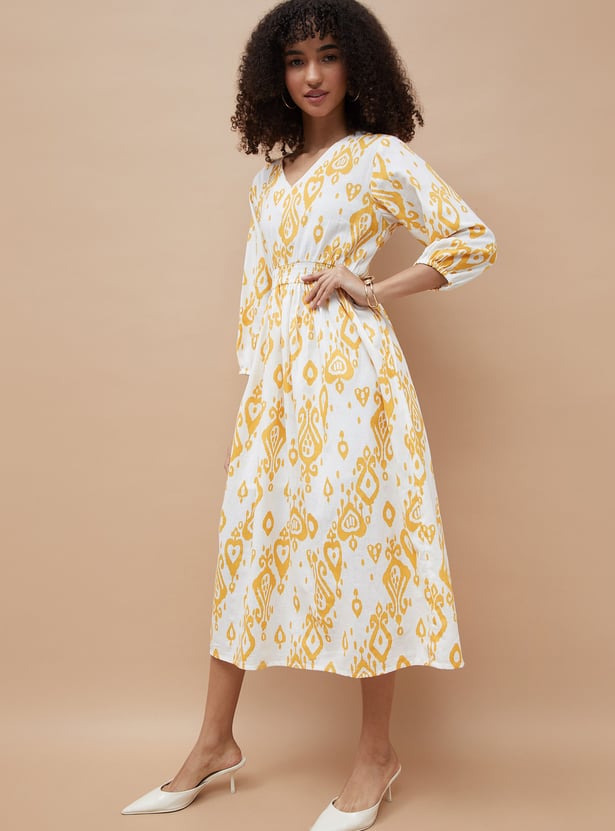 COLOUR ME Ikat Printed Fit & Flared Dress