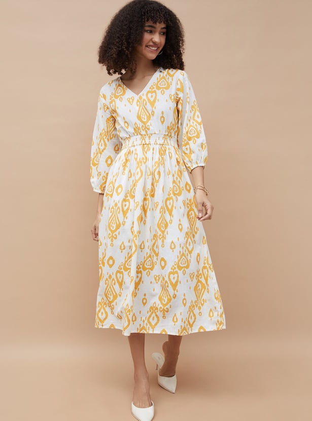 COLOUR ME Ikat Printed Fit & Flared Dress