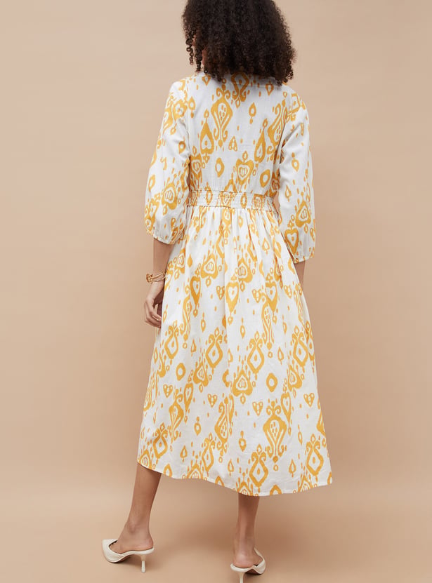 COLOUR ME Ikat Printed Fit & Flared Dress