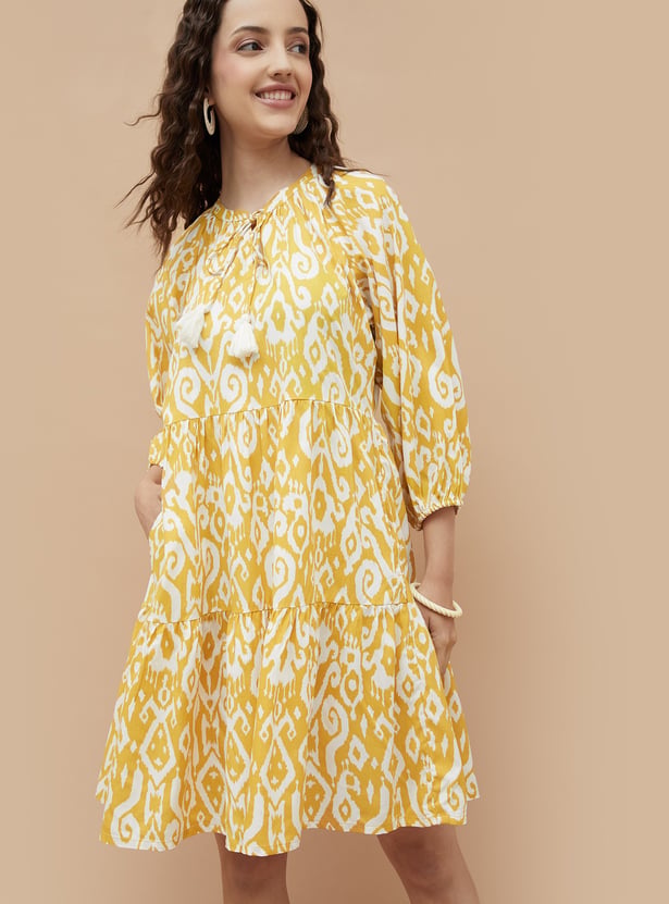 COLOUR ME Ikat Printed A-line Dress