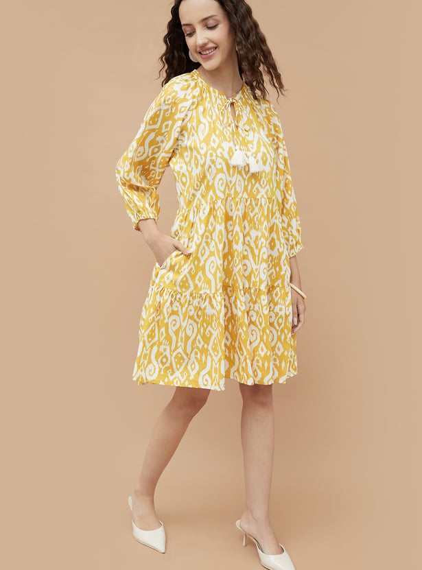 COLOUR ME Ikat Printed A-line Dress