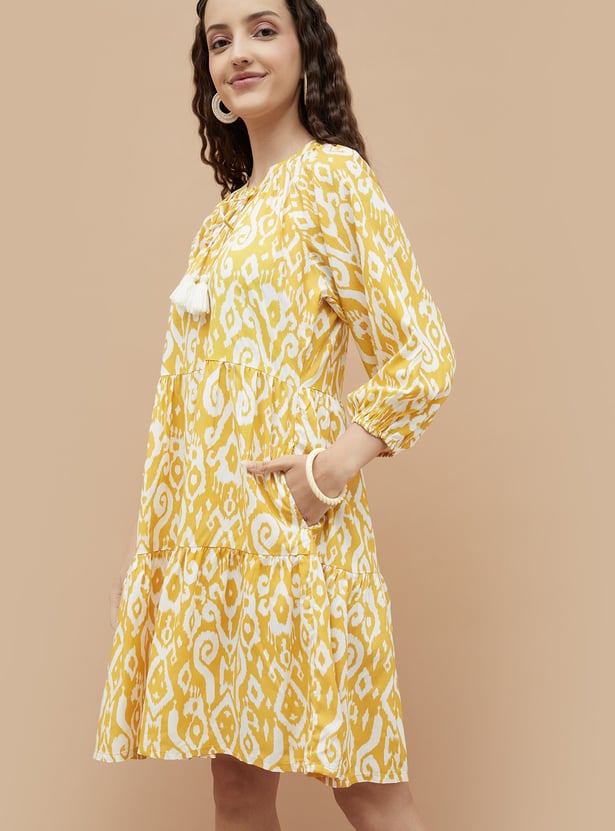 COLOUR ME Ikat Printed A-line Dress