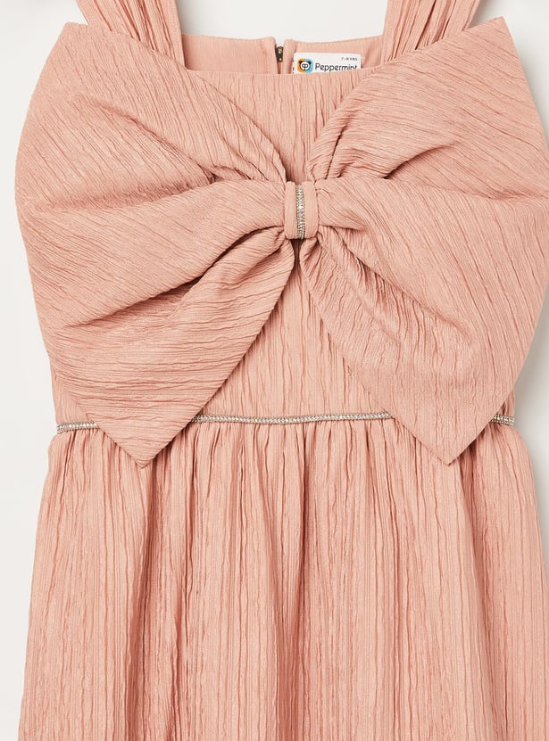 PEPPERMINT Girls Pleated A-line Dress with Bow Detail