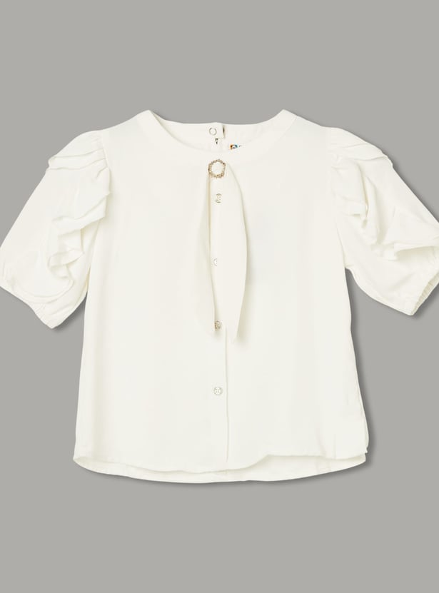 PEPPERMINT Girls Solid Layered Sleeve Top