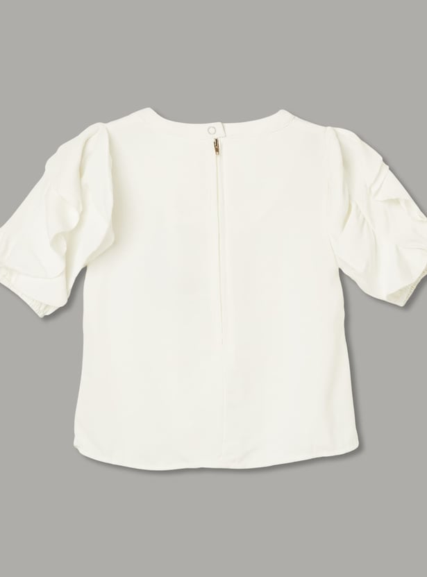 PEPPERMINT Girls Solid Layered Sleeve Top