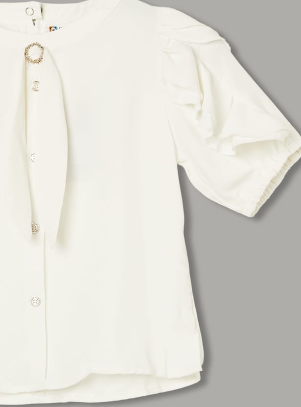 PEPPERMINT Girls Solid Layered Sleeve Top