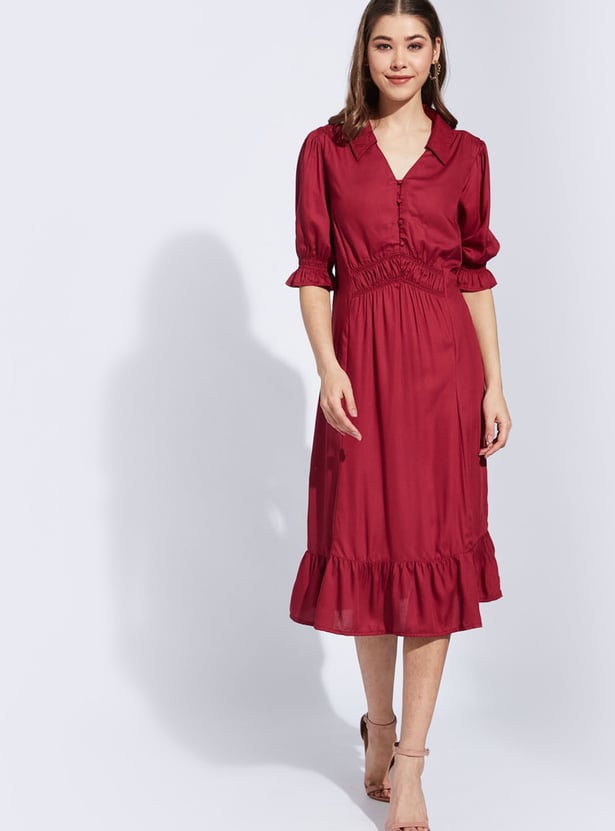 LATIN QUARTERS Solid Midi Dress