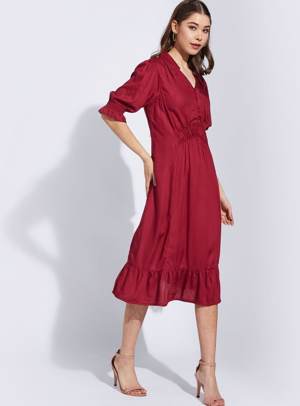 LATIN QUARTERS Solid Midi Dress