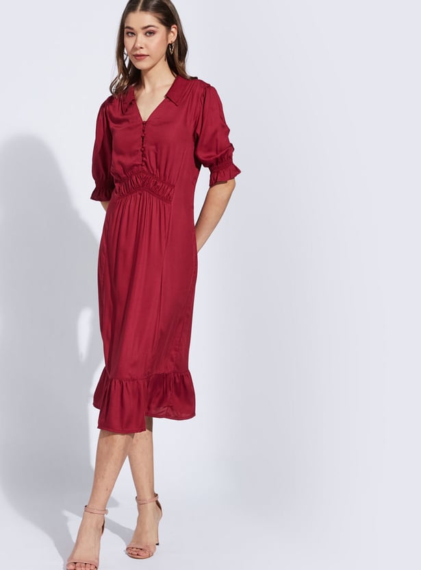 LATIN QUARTERS Solid Midi Dress