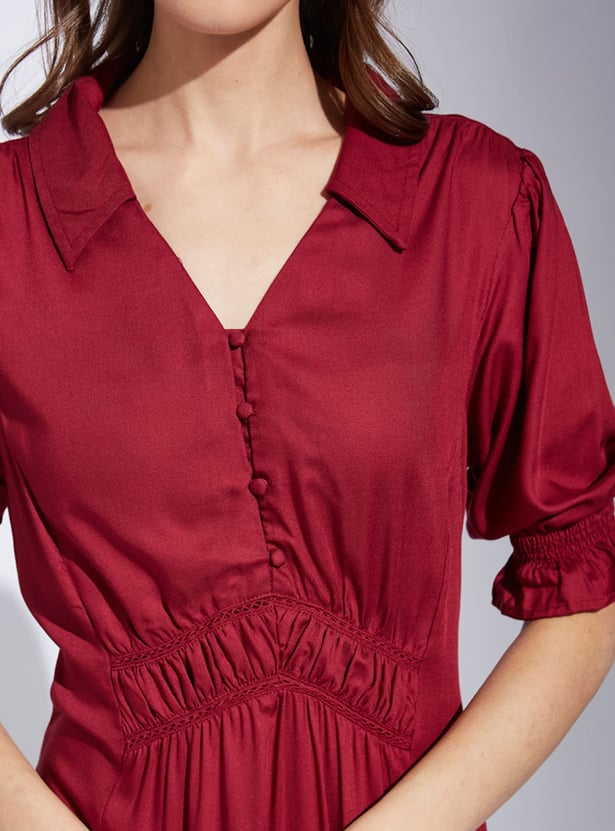 LATIN QUARTERS Solid Midi Dress