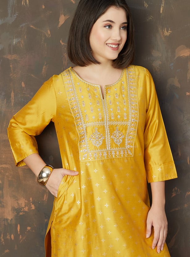 MELANGE Foil Print Straight Kurta