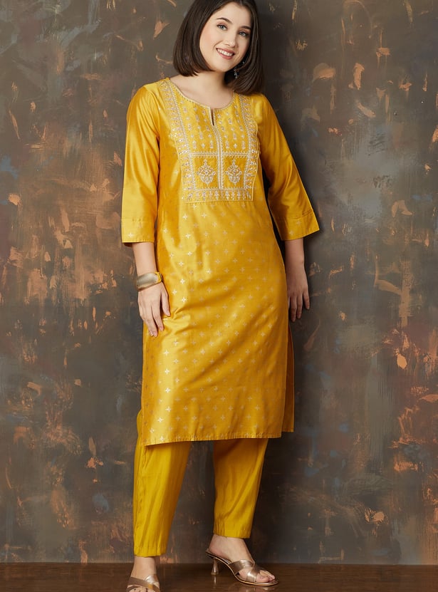 MELANGE Foil Print Straight Kurta