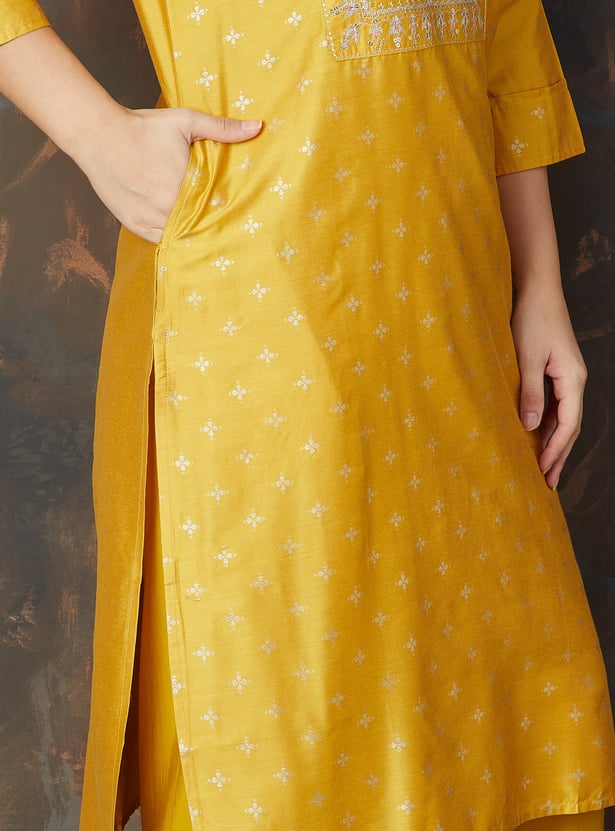MELANGE Foil Print Straight Kurta