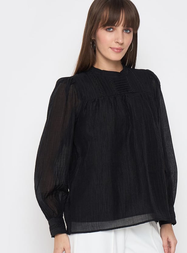 MADAME Lace-Detailed Bishop Sleeve Top