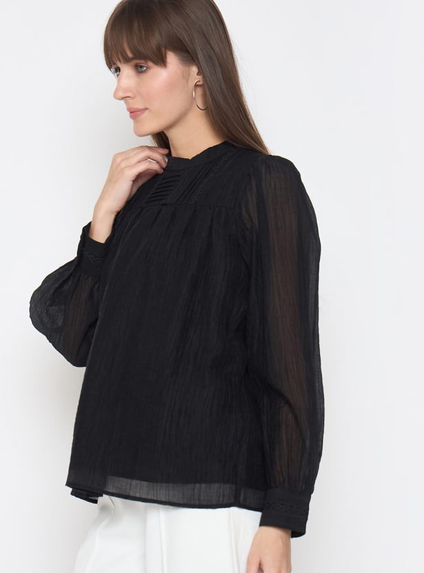 MADAME Lace-Detailed Bishop Sleeve Top