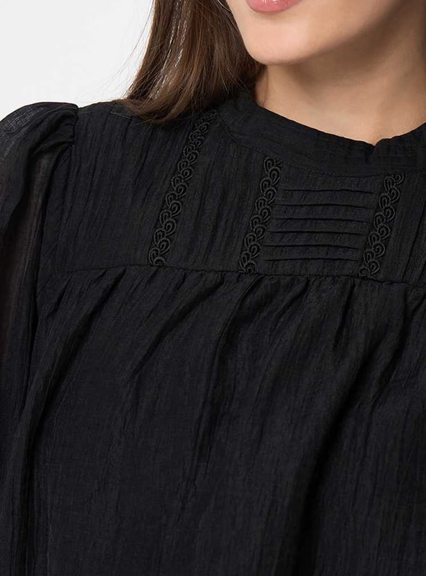 MADAME Lace-Detailed Bishop Sleeve Top