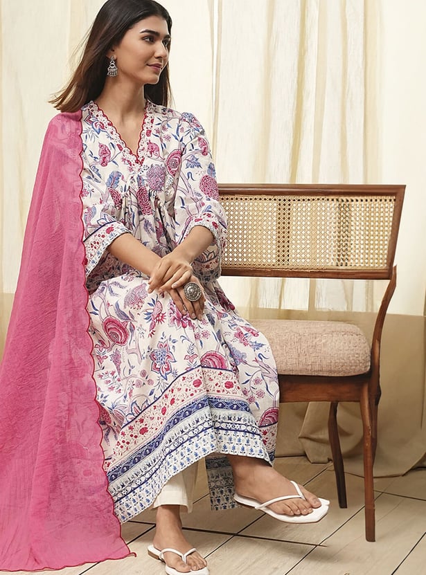 BIBA Floral Print Kalidar Kurta Set
