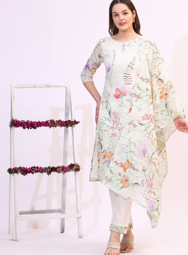 W Floral Print Straight Kurta Set