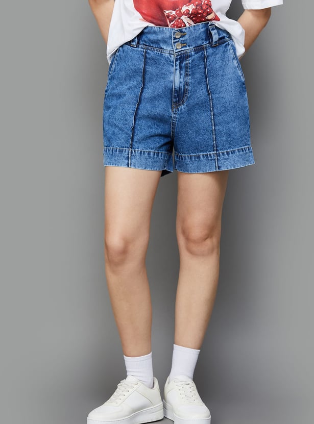 KRAUS Pintuck Denim Shorts