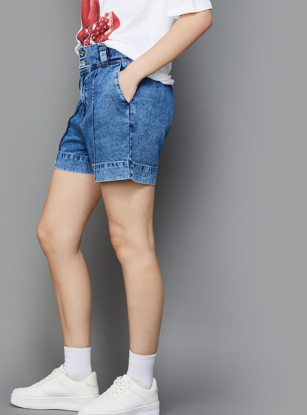 KRAUS Pintuck Denim Shorts