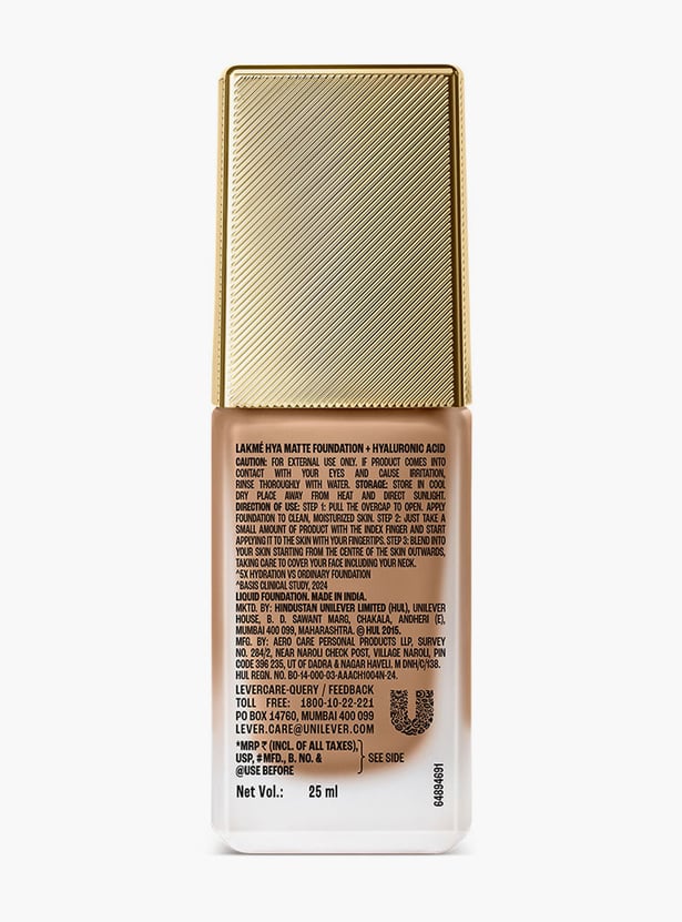 LAKME 9to5 Hya Matte Foundation + Hyaluronic Acid - Warm Caramel - 25ml