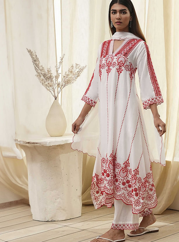 BIBA Embroidered A-line Kurta Set
