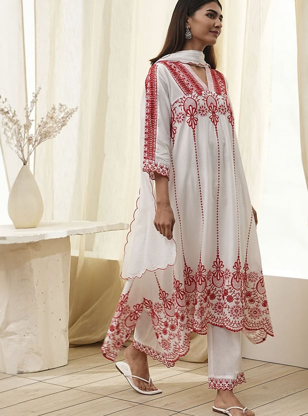 BIBA Embroidered A-line Kurta Set