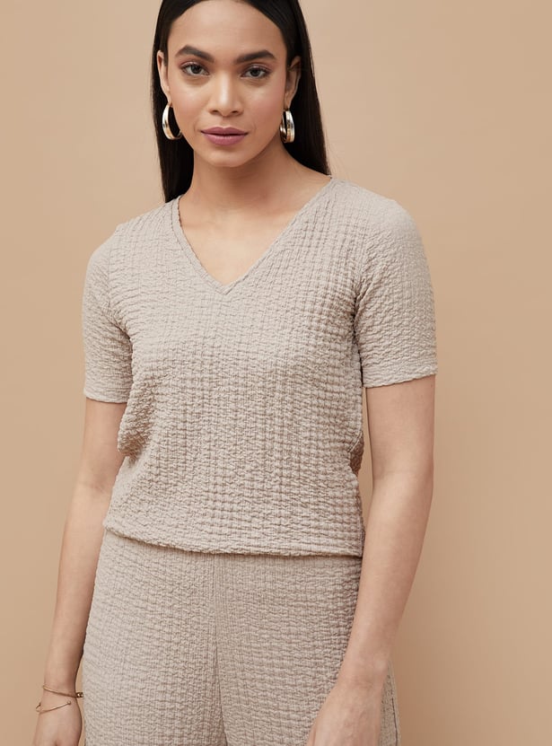 CODE Textured V-Neck Top