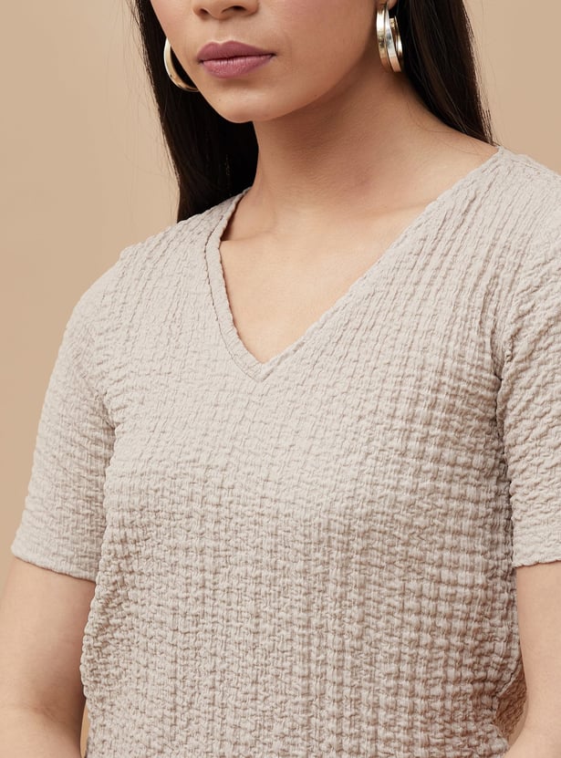 CODE Textured V-Neck Top