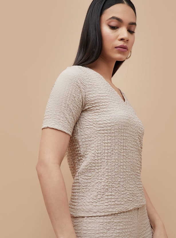 CODE Textured V-Neck Top