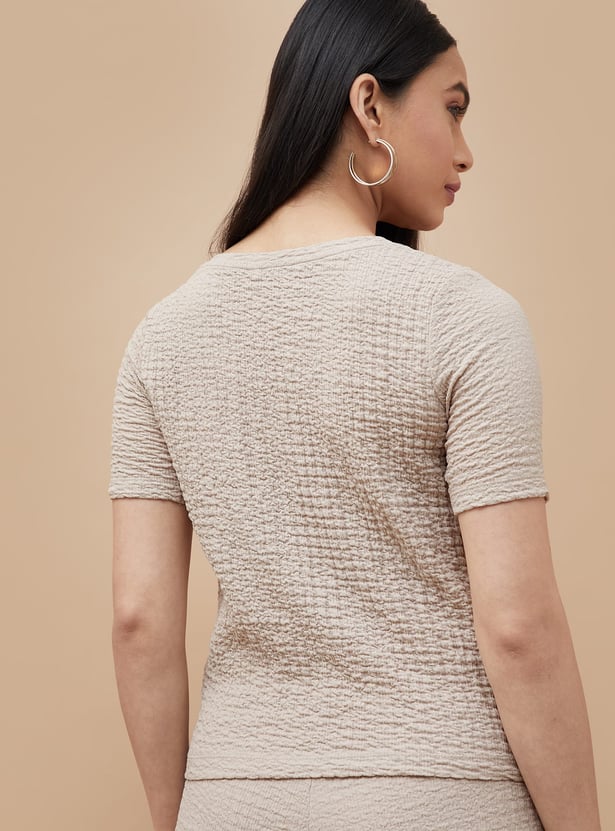 CODE Textured V-Neck Top