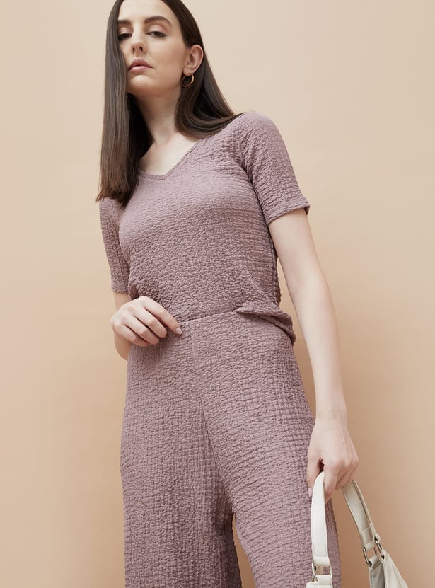 CODE Textured V-Neck Top