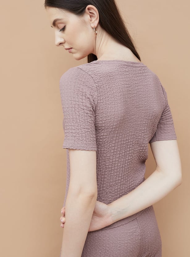 CODE Textured V-Neck Top