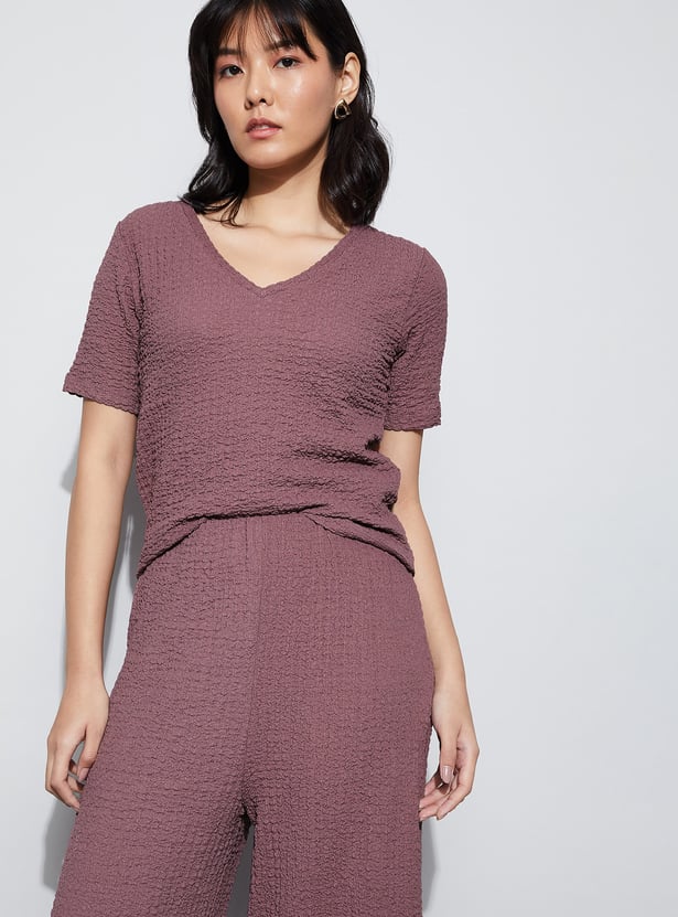 CODE Textured V-Neck Top