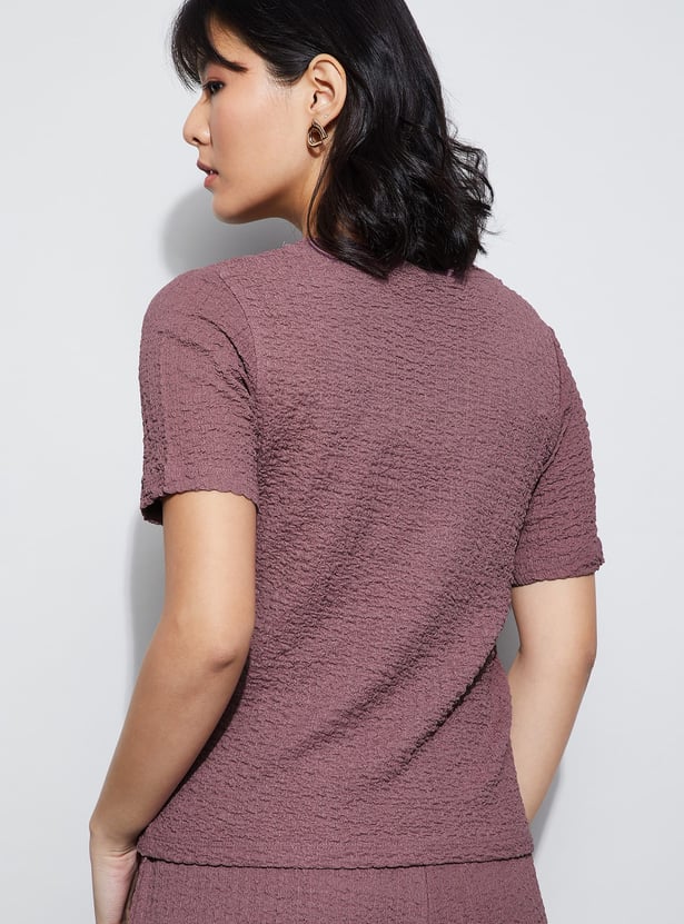 CODE Textured V-Neck Top