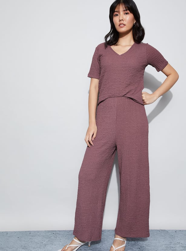 CODE Textured V-Neck Top