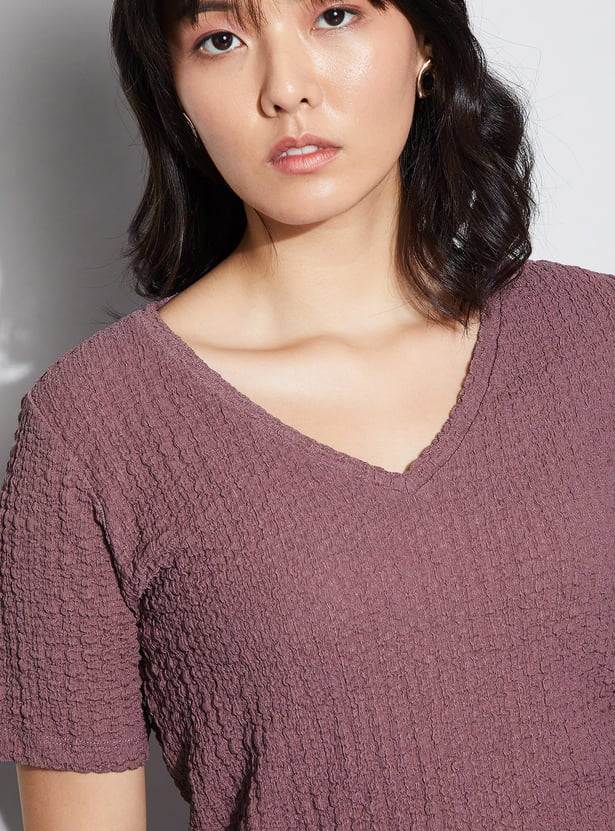 CODE Textured V-Neck Top