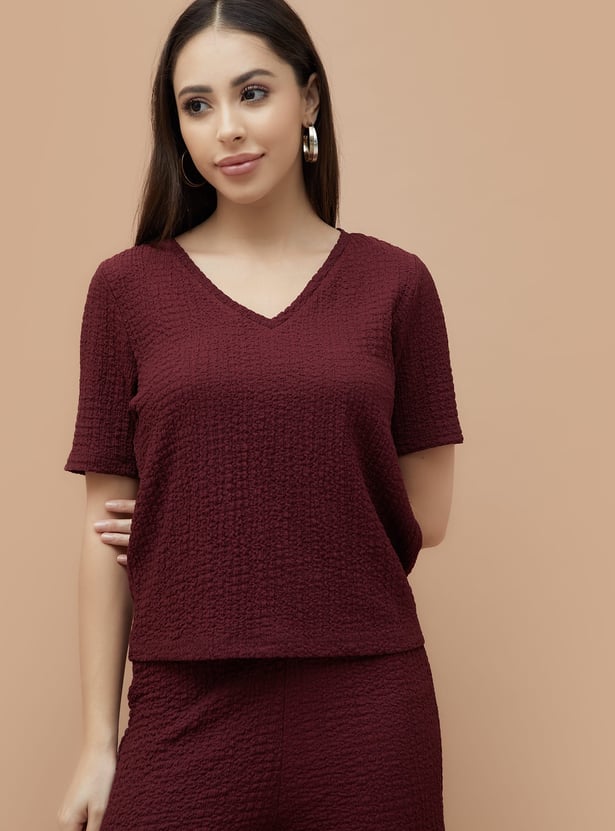 CODE Textured V-Neck Top