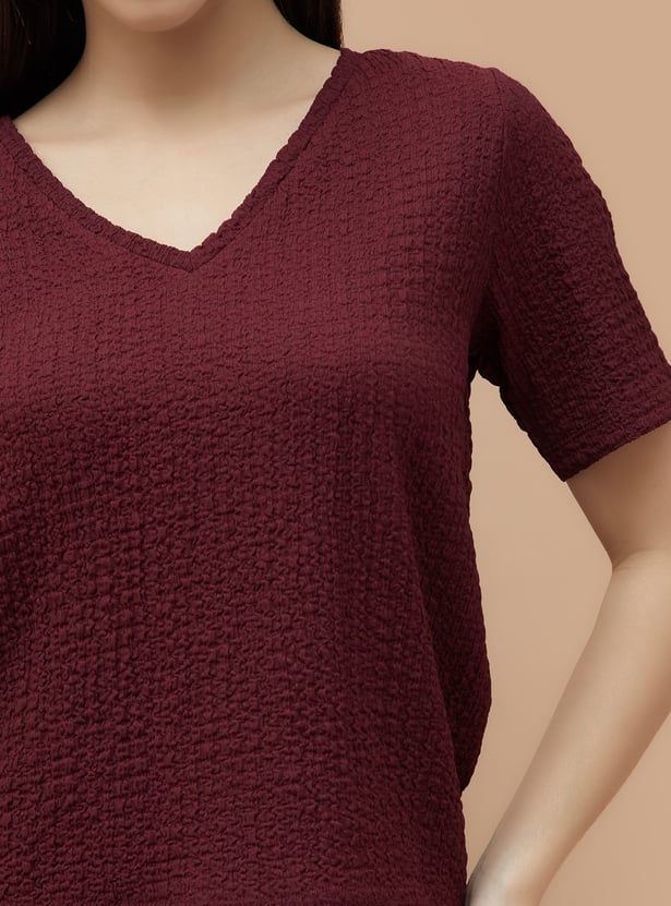 CODE Textured V-Neck Top