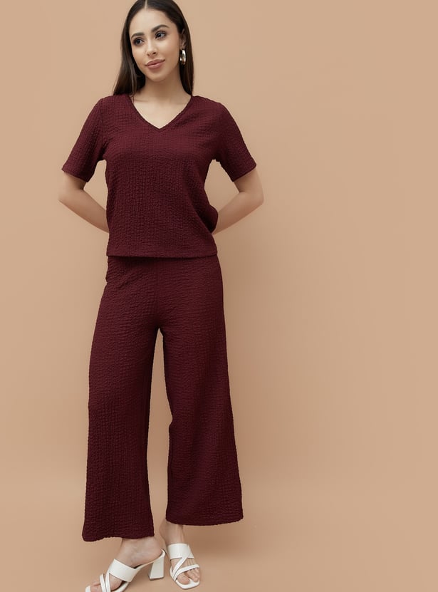CODE Textured V-Neck Top