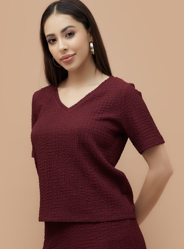 CODE Textured V-Neck Top