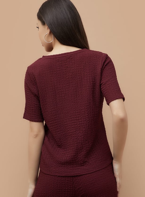 CODE Textured V-Neck Top