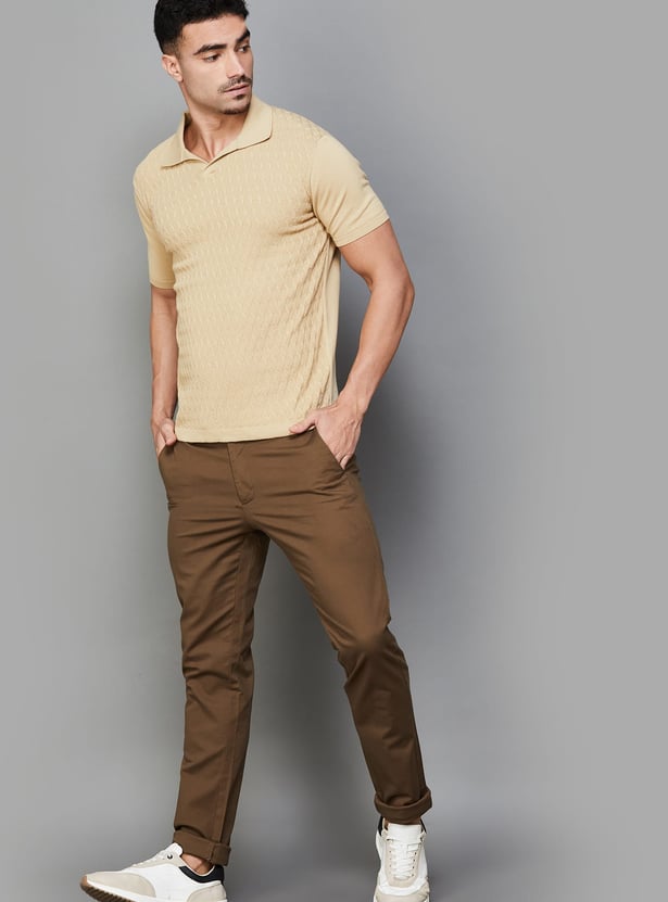 FAHRENHEIT Patterned Knit Johnny Collar T-shirt