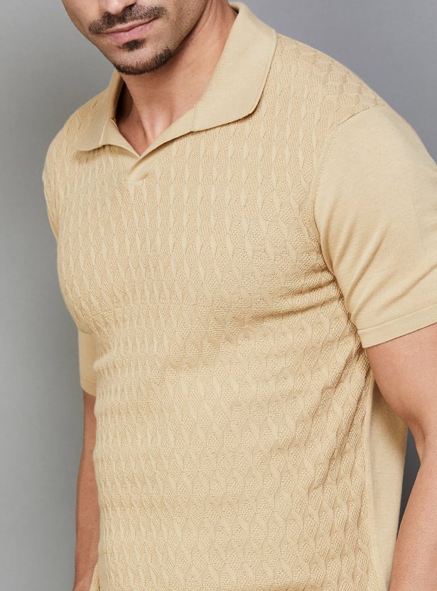 FAHRENHEIT Patterned Knit Johnny Collar T-shirt