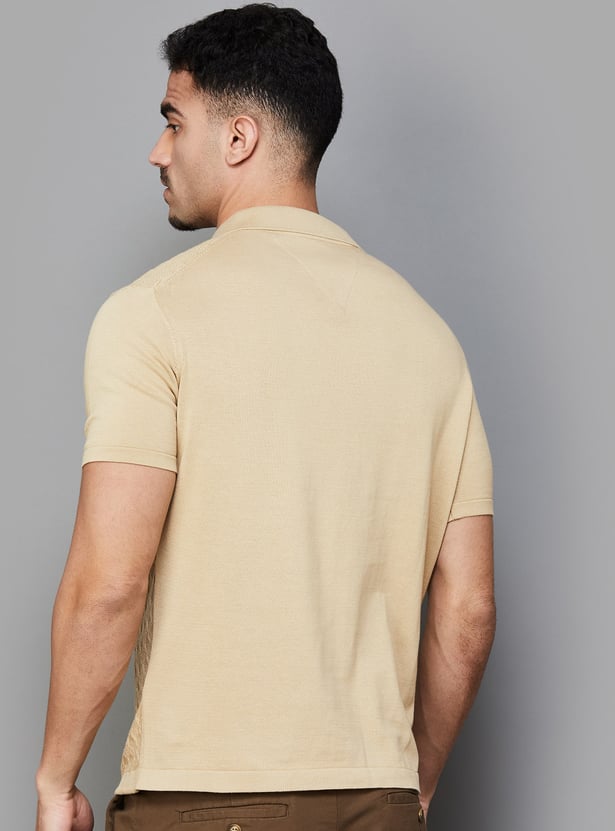 FAHRENHEIT Patterned Knit Johnny Collar T-shirt
