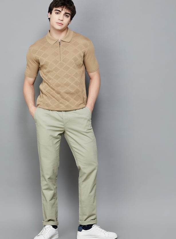 FAHRENHEIT Patterned Knit Polo T-shirt
