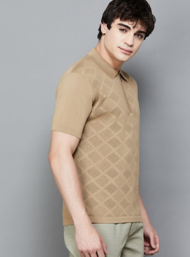 FAHRENHEIT Patterned Knit Polo T-shirt