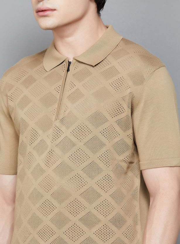 FAHRENHEIT Patterned Knit Polo T-shirt